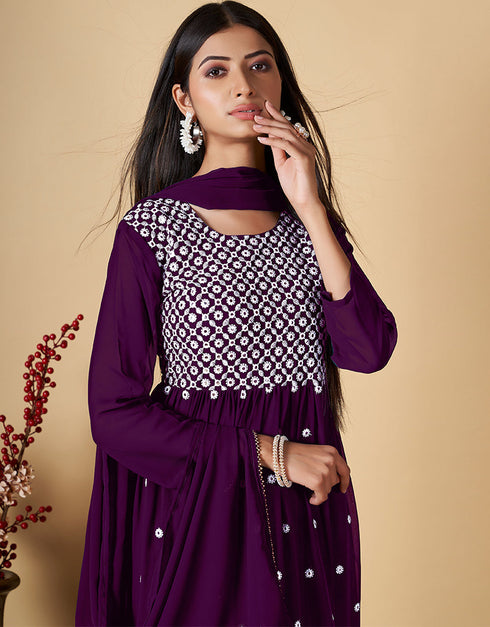 stylish purple georgette designer party wear readymade salwar suit with purple georgette pr-prt19219 Close-up View